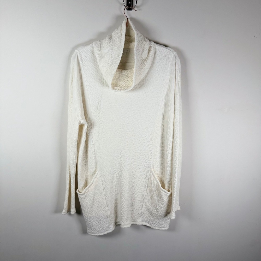 Pure Jill J. Jill Small White Textured Cotton Cowl Neck Tunic Sweater Pockets